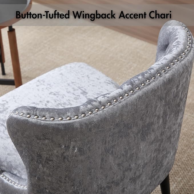 Armless Accent Chair Upholstered Velvet Button Tufted Living Room Chair with Wingback &amp Wood Legs Modern Comfy Slipper Chair for Apartment Waiting Room Bedroom Office Grey