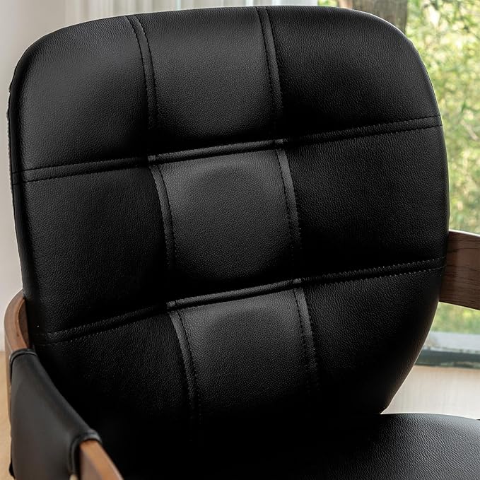 Set of 4 Mid Century Modern Chairs - Swivel Dining Chairs with Arms and Curved Back Faux Leather Reception Room Chairs Ideal for Kitchen/Living Room/Reception/Desk (Walnut Black)