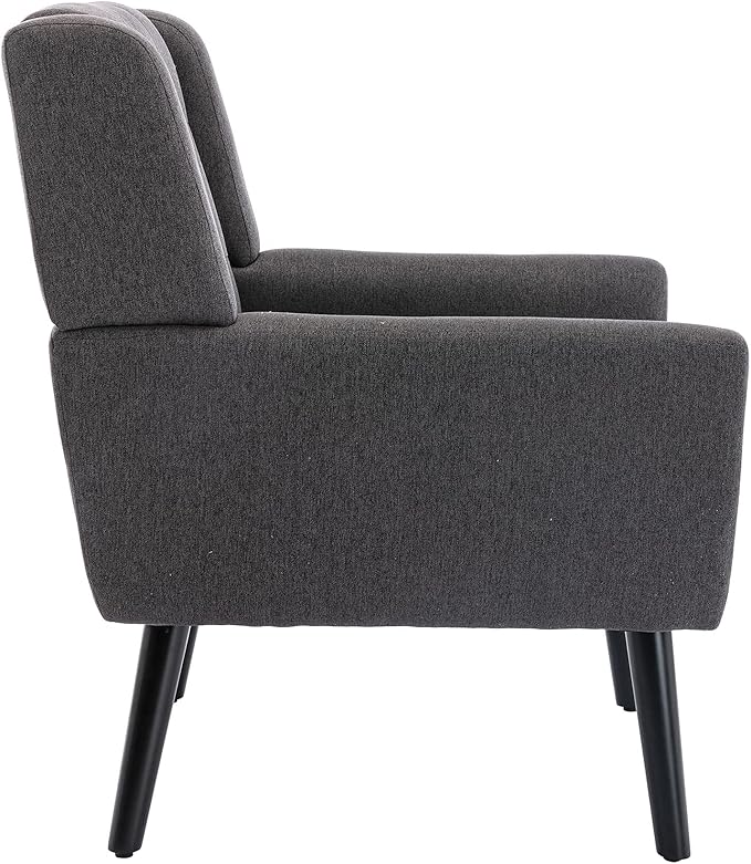 SSLine Linen Accent Arm ChairMid-Century Modern Upholstered Wingback Single Sofa Armchair Club Chair with Solid Wood Legs Thick Cushion for BedroomReadingLiving Room Chair (Dark Grey)