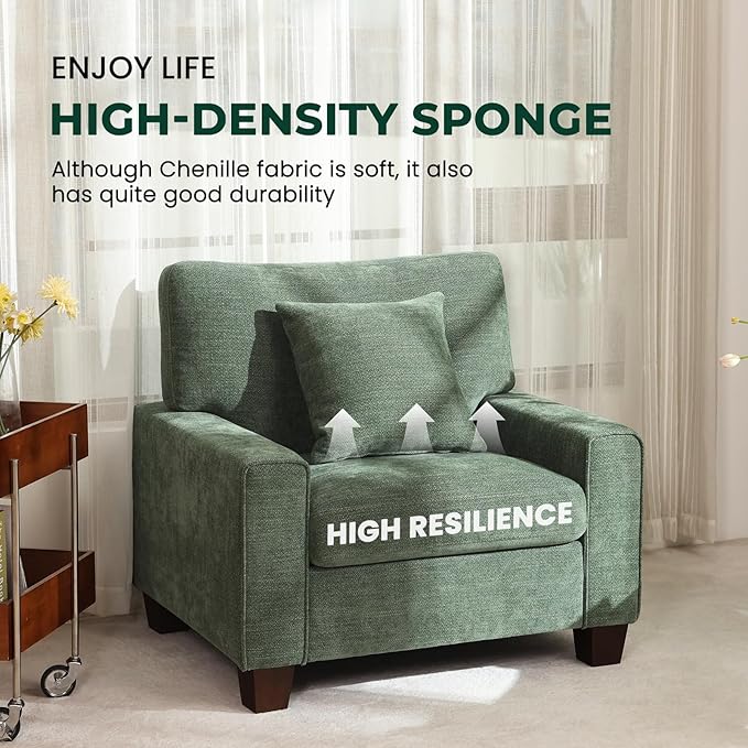 DOPEDIO Fabric Single Sofa Living Room Accent ChairDetachable Sofa Cover Comes with Decorative Pillows Spring Cushion and Solid Wood Frame Easy to Install (40inch Green)