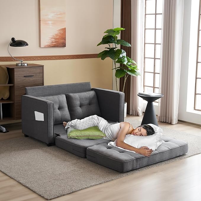 VINGLUpgraded Loveseat Sleeper 53.5W 83L Convertible Sofa Bed Couch Futon Couches for Living Room Twin Folding Couch Bed for Small Spaces Foldable Floor Gaming Sofa Bed for Basement Dark Grey
