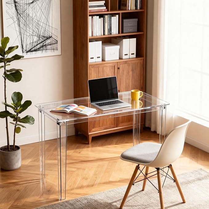 Acrylic Desk Clear Modern Writing Table for Home Office (Clear Nomal)