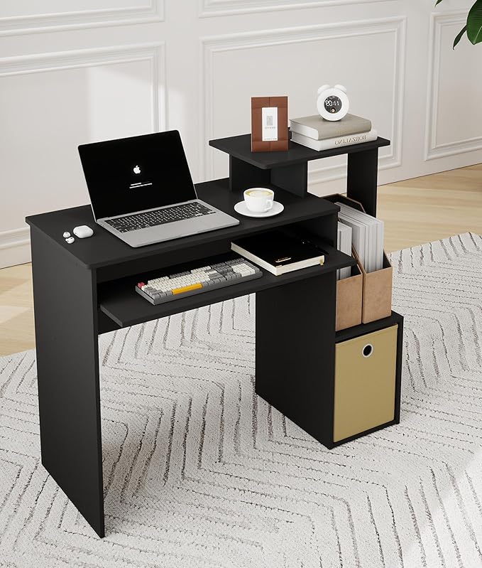 Black Computer Desk Working Table with Keyboard Drawer Small Study Desk for Bedroom Home Workstation for Writing Working Studying