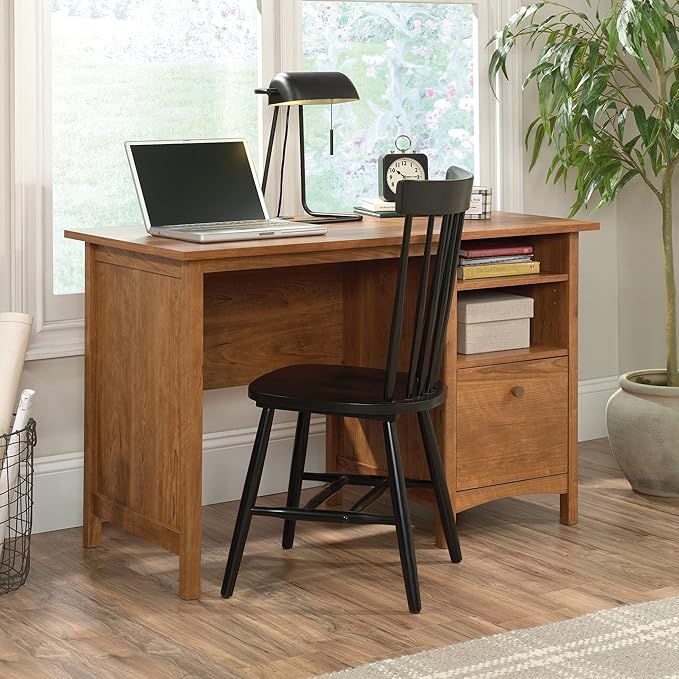 Sauder Union Plain Single Pedestal Desk Prairie Cherry Finish