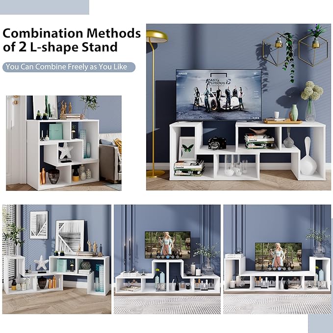 Tangkula 3 Pieces Console TV Stand Free-Combination Entertainment Center for 50 55 60 65 Inch TV Minimalist Modern TV Media Stand DIY Open Storage Bookcase Shelf for Living Room (White)
