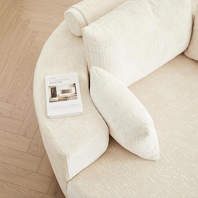 55''L Round Swivel Accent Chair Oversized Chenille Modern Swivel Barrel Chairs Upholstered Cozy Reading Chair for Living Room Bedroom Home Office (Chenille Beige)