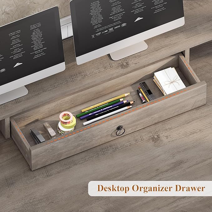SEDETA Farmhouse 63 Executive Desk Wood Computer Desk with Drawers and Storage Cabinet Home Office Desk with File Drawer and Monitor Stand Wood Desk for Work Study Writing Grey