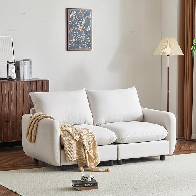 Christopher Knight Home Bricez 69 Loveseat Upholstered Sofa Modular Couch Oversized Loveseat Spacious Seating Sofa Couch Comfort Sectional Corner Wooden Chair for Living Room Home Office White