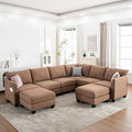 122.8 Large Sectional Couches for Living Room 6 Seater L Shaped Modular Sectional Sofa with Two Storage Ottomans &amp USB Oversized Corner Couch for Living Room（Brown）