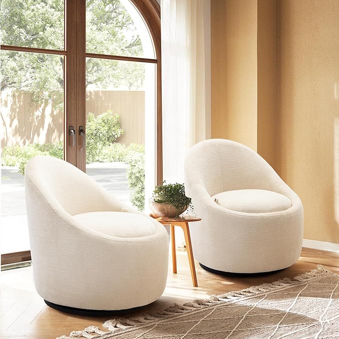 COLAMY Chenille Fabric 360 Swivel Accent Chair Beige