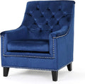 Christopher Knight Home Jaclyn Velvet Tufted Club Chair Navy Blue / Natural