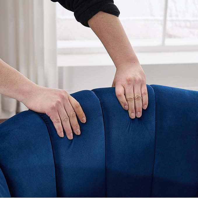 360° Swivel Barrel Chair with Curved Backrest 40 W Velvet Armchair with 3 Soft Pillows Accent Lounge Chair with Channel Tufted Design for Living Room Bedroom Studio Navy
