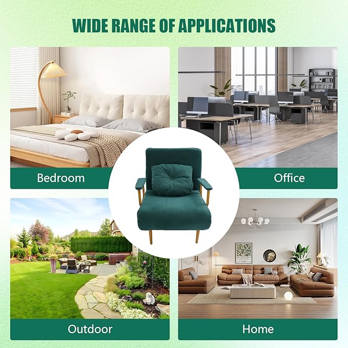 Convertible Sleeper Sofa Bed 3 in 1 Multi-Functional Sofa Chair Bed with 5 Position Adjustable Backrest Folding Sofa Bed Floor Single Chairs Fold Out Chair Beds for Living Room (Green)