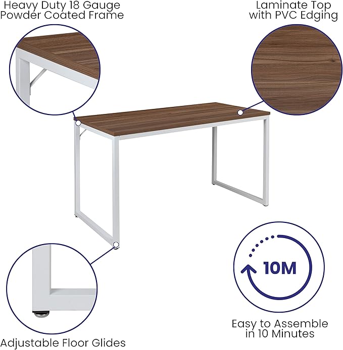 Flash Furniture Tiverton Industrial Modern Desk - Commercial Grade Office Computer Desk and Home Office Desk - 47 Long (Walnut/White)
