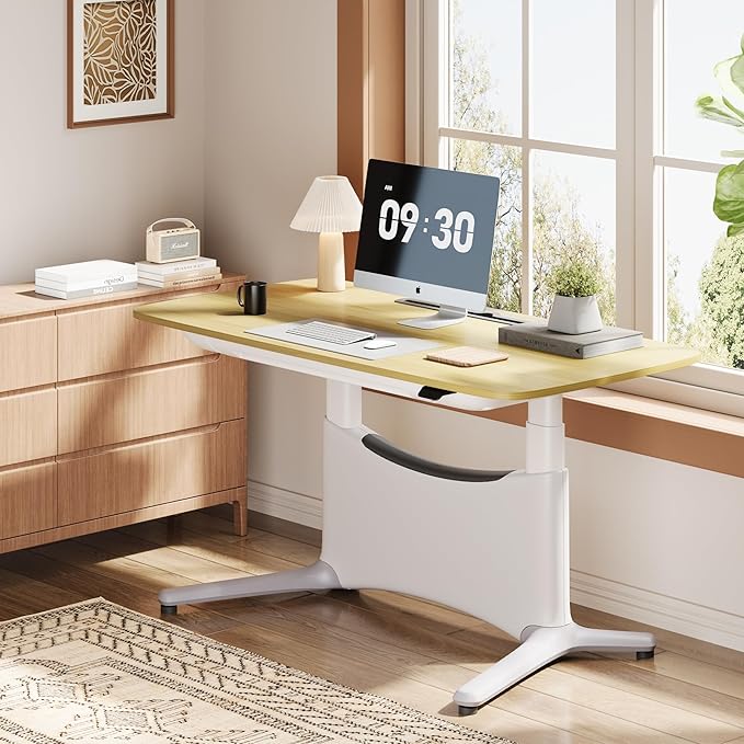 COLAMY LumiDesk All-in-1 Electric Standing Desk Height Adjustable Desk (MFC Desktop Light Maple + White)