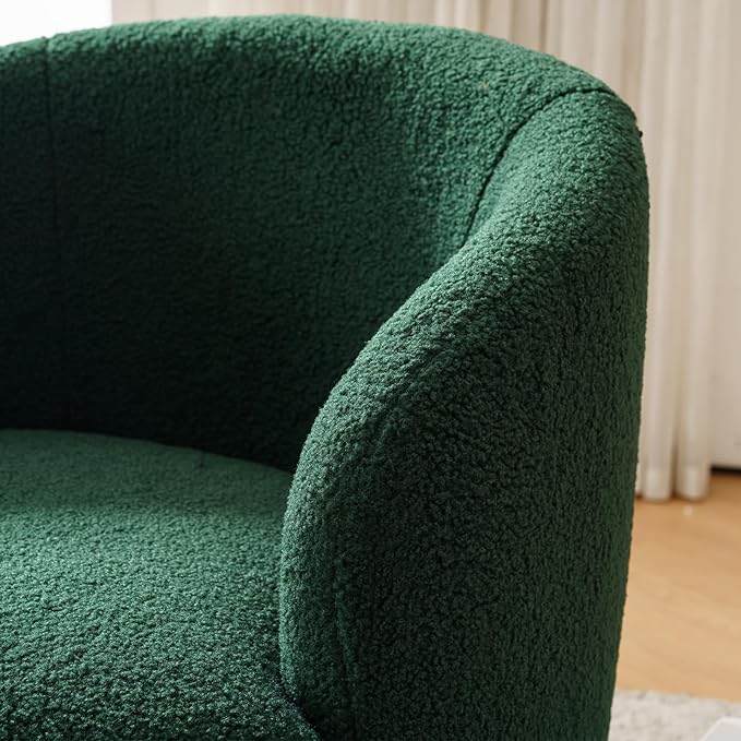 Modern Swivel Accent Armchair Comfy Round 360° Swivel Chair with Armrest Round Accent Chair for Living Room Bedroom Office (Upholstered Dark Green)