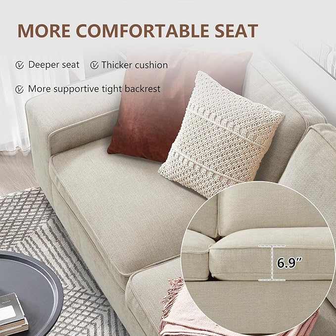 ASHOMELI 99 Convertible Sleeper Sofa BedL Shaped with Storage Chaise Pull Out Couch for Living RoomUSB and Type-CRemovable Washable Chenille Covers (Beige)