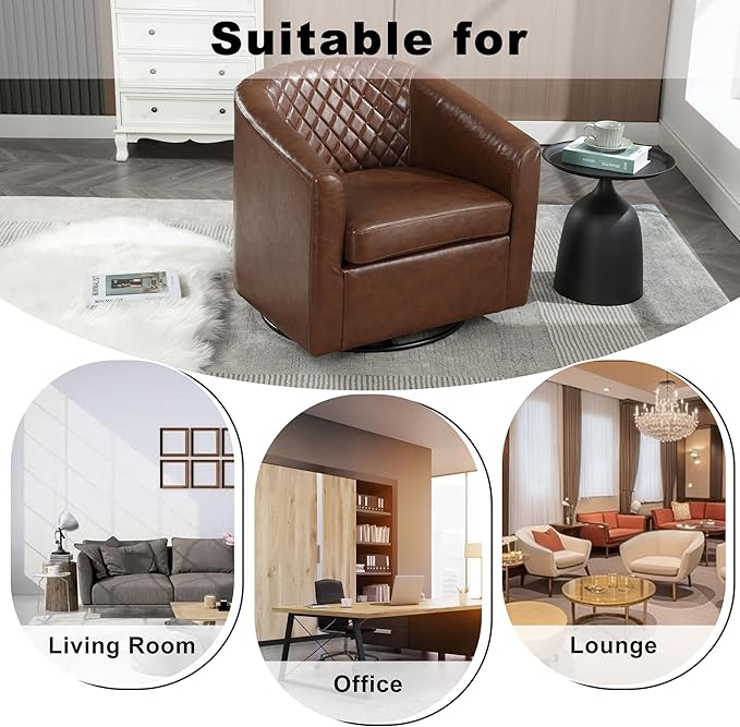 Swivel Gilder - Modern Round Armchair 360 Swivel Leather Barrel Club Chair for Living Room Bedroom Office (Brown)