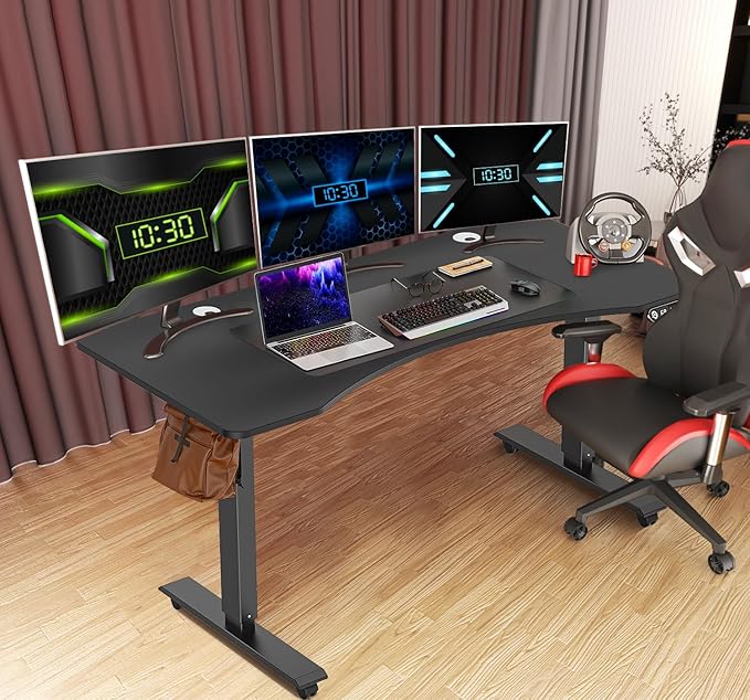 55 x 24 in Electric Standing Desk Adjustable Height Stand up Desk with Ergonomic Curved Desktop &amp Mouse Pad Multifunctional Home Office Desk（Black