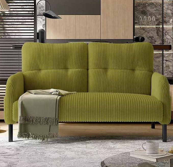 Olive Green Small Loveseat Sofa - 47 Mini Couch for Bedroom Comfy Corduroy Fabric 2-Seat Sofa Couch with Solid Wood Frame for Living Room Small Space Dorm Easy Assembly (Olive Green) | Sturdy and