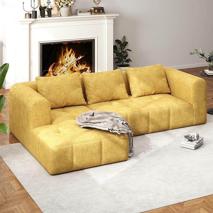 105 Modular Sectional Sofa Boneless couch for Living Room Cloud Sectional Couch with Deep Seat L-Shape Sofa Upholstered Couches for Living Room Bedroom No Assembly Required Yellow (Slub Fabric)