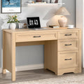 Vabches Farmhouse Executive Desk with Storage and Ample File Drawer Rustic Large Home Writing Desk for Bedroom Natural