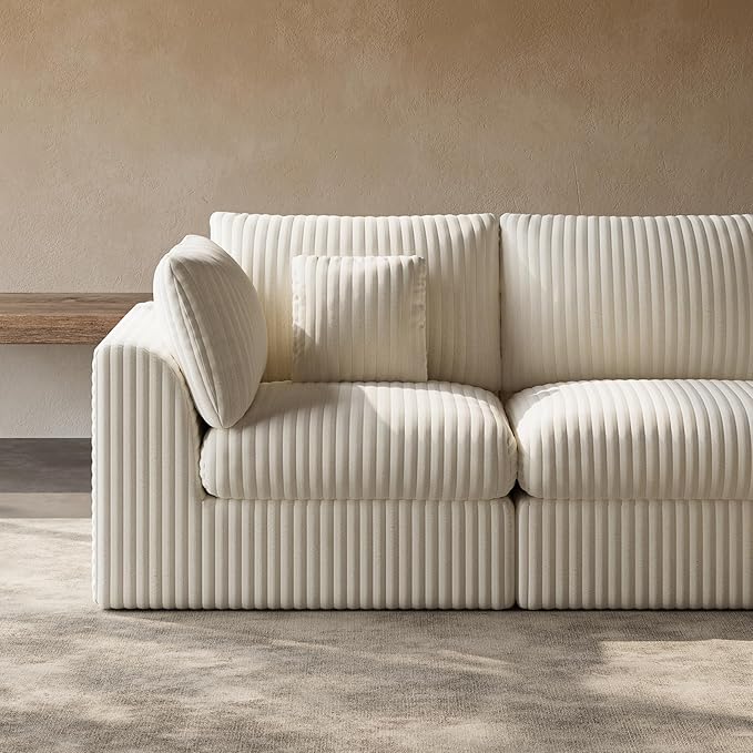 148” Cloud Sectional Couches Boneless Modular Sofa with Ottomans for Living Room Deep Seat Chenille Sectional Sofa for Apartment Warm White
