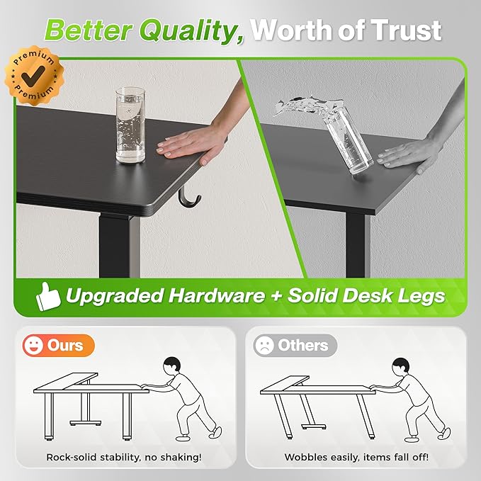 Huuger L Shaped Standing Desk with Power Outlets 63 x 55 Inch Height Adjustable Computer Desk for Bedroom Corner Stand up Desk for Home and Office Work and Study Black