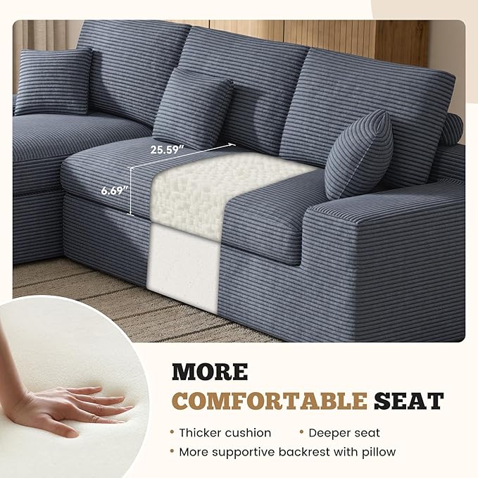 112 Modular Sectional Sofa for Living Room Convertible L-Shape Couch with OttomanCloud Boneless Couch with Layered CushionGary Corduroy