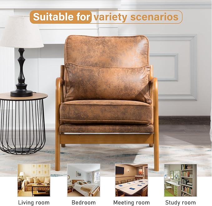 Accent Chair for Living Room Mid-Century Modern Upholstered Armchair with PillowReading Arm ChairComfy Accent Chair for Bedroom