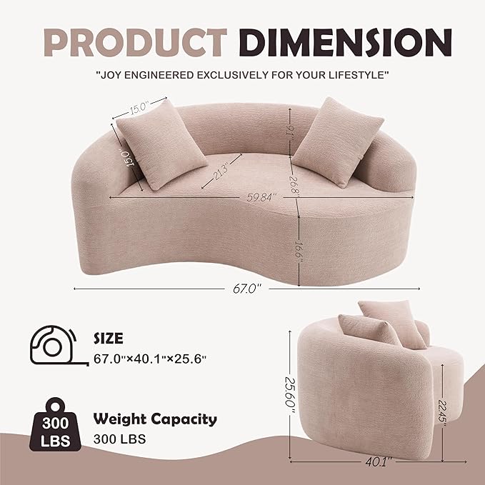 Luxury Modern Chenille Sectional Sofa Tai Chi Curved Compression Sofa Boucle Cozy Soft Loveseat for Living Room Apartment Office (Beige)