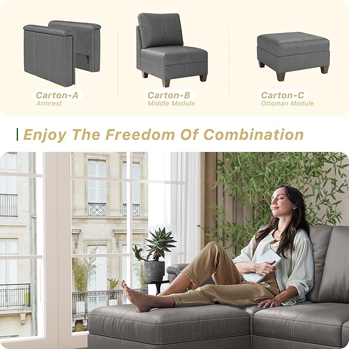 SITJOY Faux Leather Living Room Chair with Storage Mid Century Modern Modular Accent Chairs for Living Room Bedroom Gray