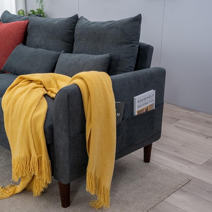 Panana Convertible Sectional Sofa CouchL-Shaped 2 or 3-Seat Sofa Sectional with Reversible Ottoman for Small Living Room Apartment (Gray Linen Fabric 3 Seater ONLY - Curved arms)