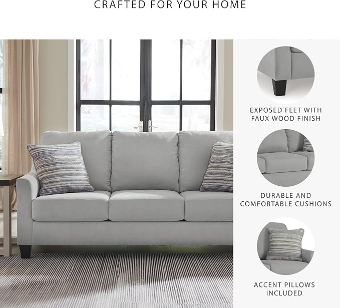 Signature Design by Ashley Adlai Casual Sofa with 2 Toss Pillows Light Gray
