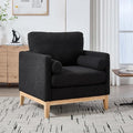 35.4 Black Boucle Modern Accent Chair with Wood Legs - Pocket Spring Foam SeatBolster PillowsEasy Assembly Reading Armchair Single Sofa for Living Room &amp OfficesLounge (Black+Natural Legs)