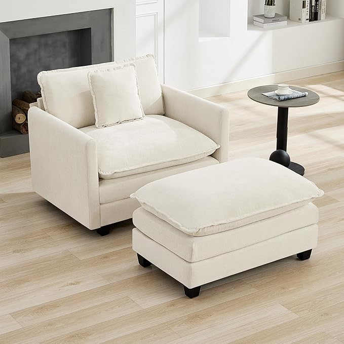 41'' Modern Chenille Oversized Chair Upholstered Accent Living Room Chair with Extra Thicked Deep Seat Single Lounge Chair for Bedroom Small Apartment Beige
