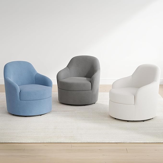Swivel Accent Chair Upholstered Barrel Chairs with Washable Detachable Cover Round Living Room Chairs with Solid Mental Base Modern Armchair for Bedroom Polar Fleece(Grey)