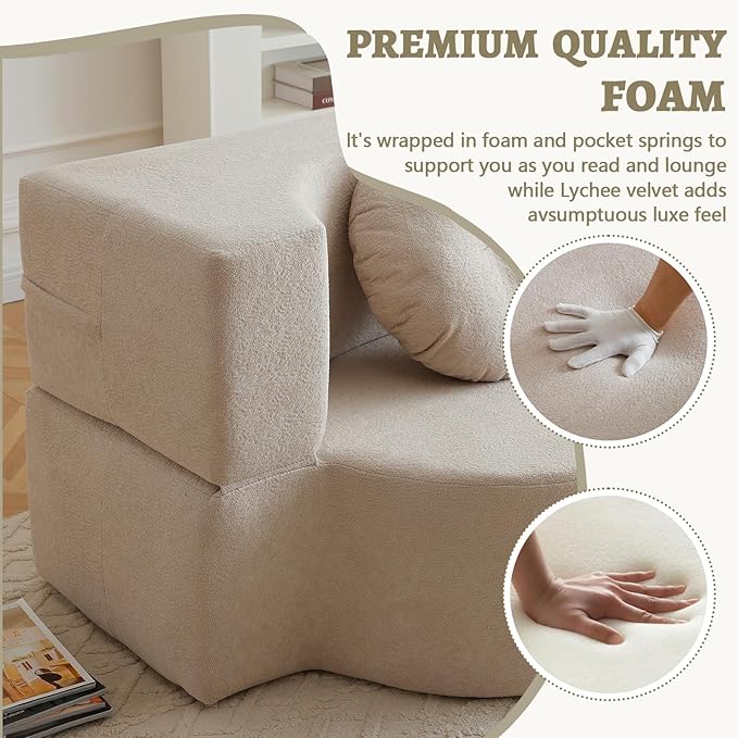 2-In-1 Futon Sofa Bed Foldable Couch with 2 Pillows Convertible Foldable Sofa Bed Folding Sofas Beds for Living Room Guest Room Apartment Office Lazy Sleeper Comfy No Assembly (khaki)