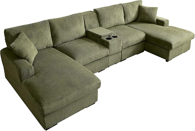 U-Shaped Sectional Cloud Sofa with Storage Console and Cupholders 126-Inch U-Shaped Symmetrical Corduroy Sectional Couch W/2 Chaise LoungesUSB-C Ports &amp 2 Pillows