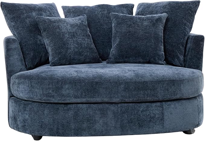 54.9''W Oversized Accent Barrel Chair Chenille Upholstered Comfy Couch Sofa with 5 Pillows for Living Room Apartment Bedroom (Navy Blue).