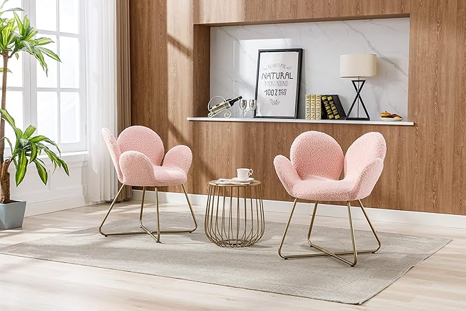 Modern Velvet Accent Chair Comfy Cute Upholstered Vanity Desk Chair w/Metal Legs Soft CushionArmchair for Living Room 2PC/Set