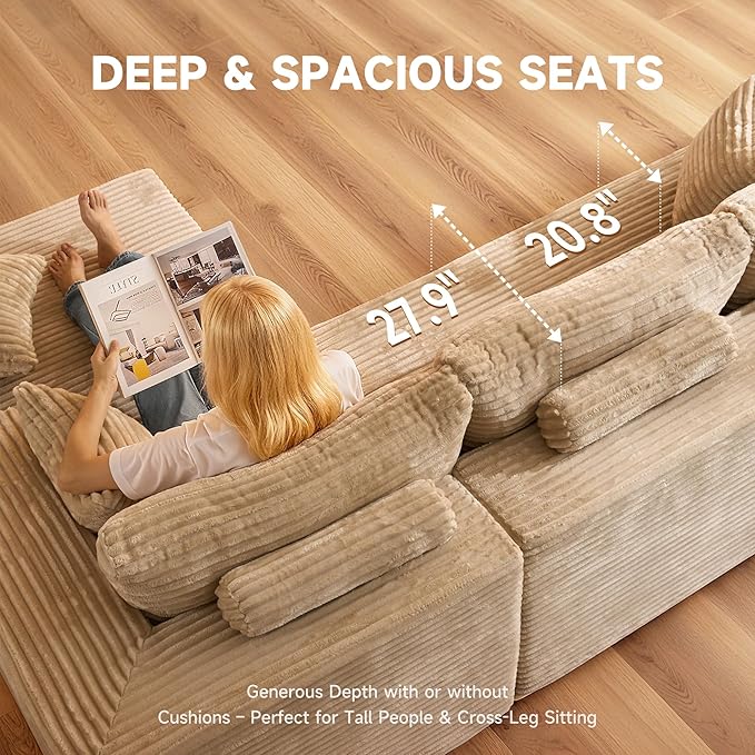 108 Modular Cloud Sofa High-Density Foam Sectional Couch Oversized Convertible L-Shaped Sofa Bed with Plush Fabric Deep Seats Wide Armrests Boneless Couches for Living Room Beige