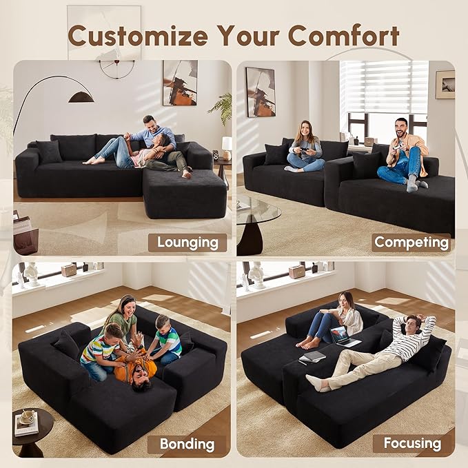 106 Cloud Sectional Couches for Living RoomL Shaped Boneless Couch with Comfy ChaiseModular Sofa with Deep Seat No Assembly RequiredBlack