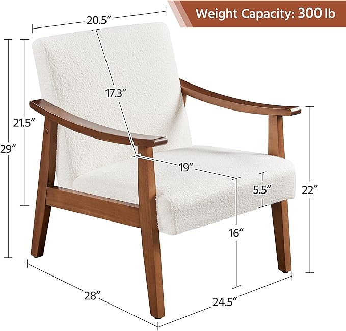 Topeakmart Living Room Accent Chair Mid Century Leisure Chair with Wooden Frame Modern Barrel Chair for Living Room Bedroom Ivory