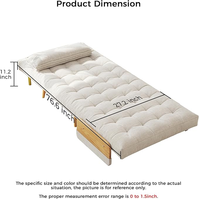 JASIWAY Convertible Sleeper Chair Bed for Adults 3 in 1 Linen Convertable Futon Chair with Pillow Fold Out Single Sleeper Couch Guest Bed for Small Spaces Bedroom Office Mid-Century 36.6 | 5 Ad