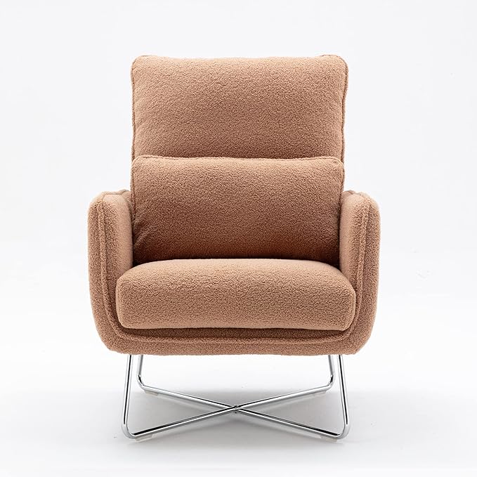 Modern Comfy Leisure Accent Chair Teddy Short Plush Particle Velvet Armchair with Lumbar Pillow for Living Room
