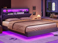 BTHFST Queen Floating Bed Frame with RGB LED Lights Headboard USB-C/A Power Combo Linen Upholstered Platform Bed with Storage Headboard Innovative Stable Structure Dark Gray