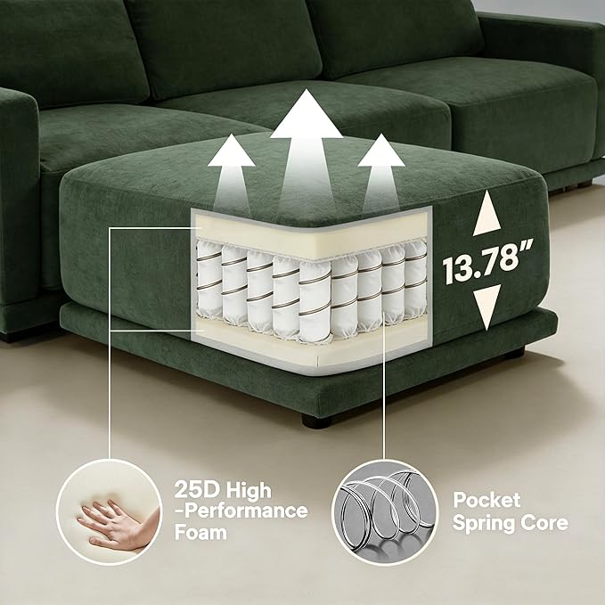 112 Modular Sectional Couches for Living Room U-Shaped Modern Sofa with Ottomans 5-Piece Chenille Sofa Set for Home Furniture Dark Green