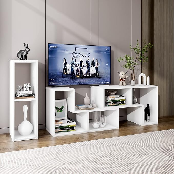 Tangkula 3 Pieces Console TV Stand Free-Combination Entertainment Center for 50 55 60 65 Inch TV Minimalist Modern TV Media Stand DIY Open Storage Bookcase Shelf for Living Room (White)
