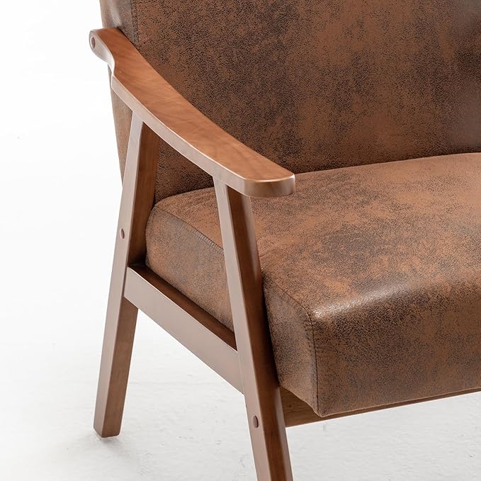 Mid Century Modern Accent Chair with Microfiber Upholstery and Solid Wood Frame Ideal for Living Room Bedroom Office Coffee Shops and Hotel Brown